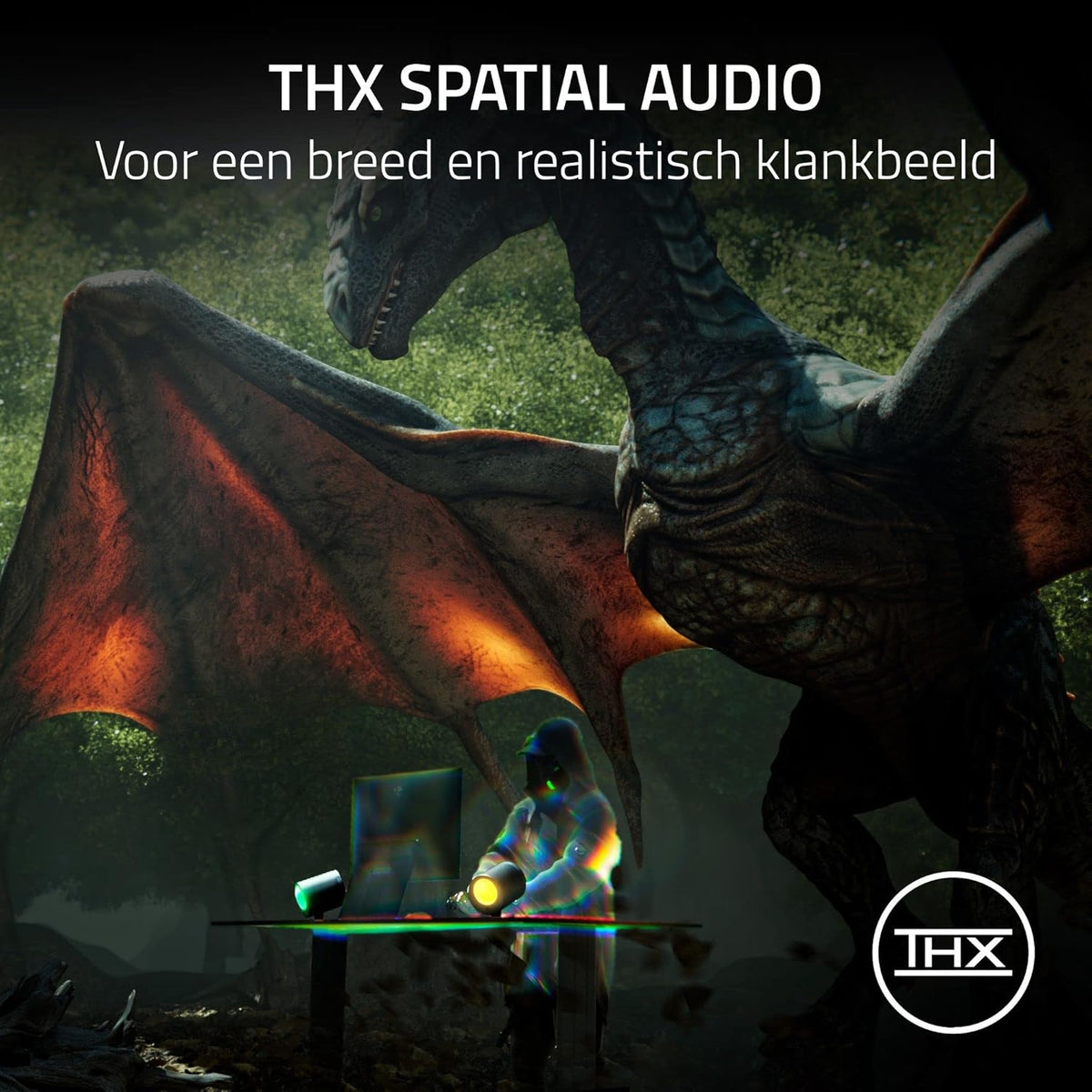 Razer Nommo V2 Pro - Full-range 2,1-gamingluidsprekers voor pc met draadloze subwoofer (drivers van 3 inch met aluminium faseplugge, Razer Chroma RGB-verlichting, THX Spatial Audio) Zwart