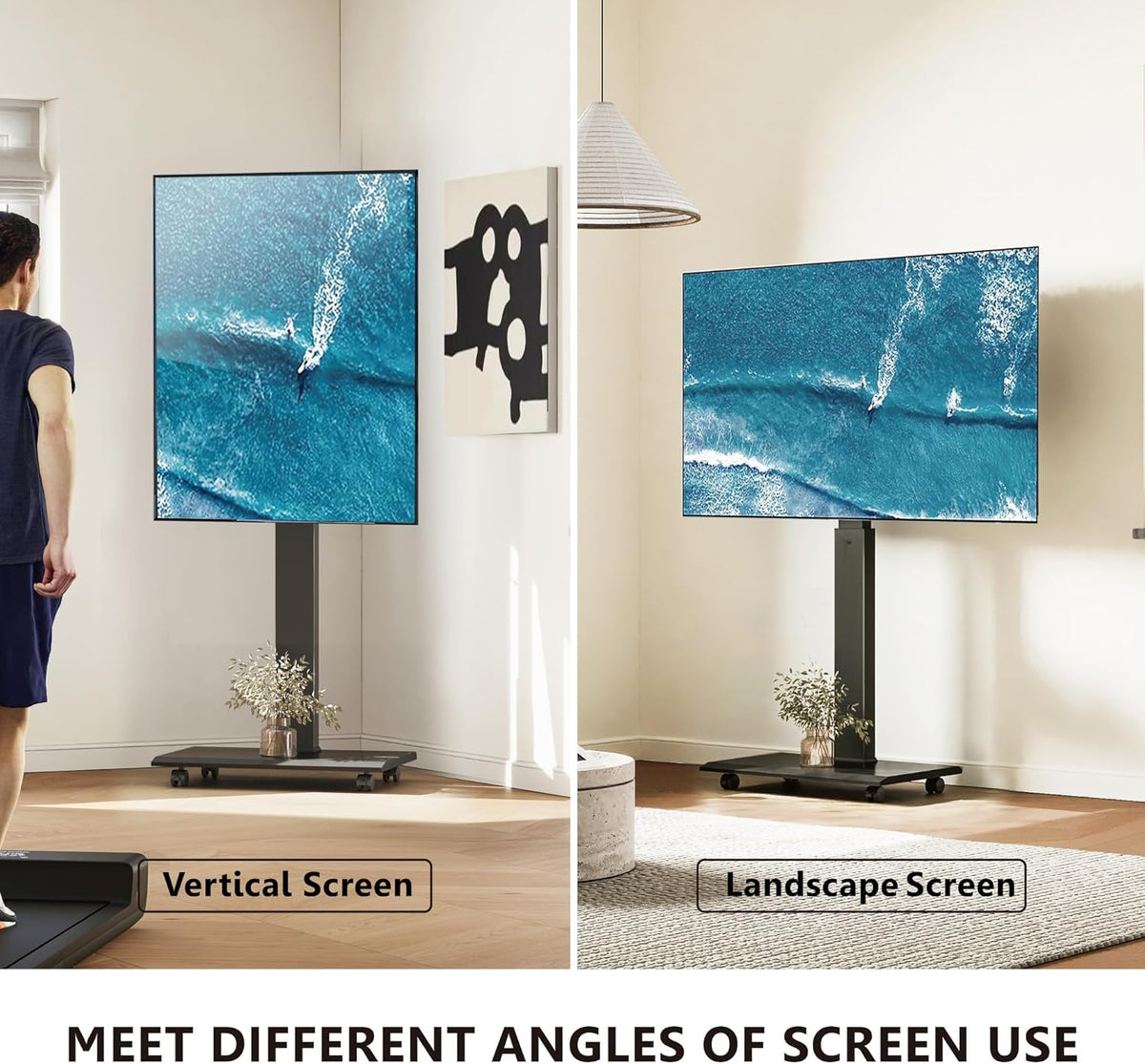 FITUEYES tv standaard verrijdbaar metalen onderstel voor 32-75 inch, mobiele tv-kar van landschap naar portret, Draaibaar & Hoogte verstelbaar tv-vloerstandaard Max. VESA 600x400mm Draagt 40 kg