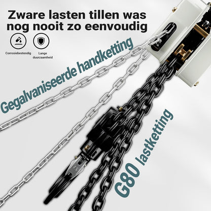 Wiltec hijstakel 5 ton x 3 meter, krachtige mini takel voor het hijsen van lasten, handmatige kettingtakel VSK-5 voor 5000 kg werklast, takel met 2 haken