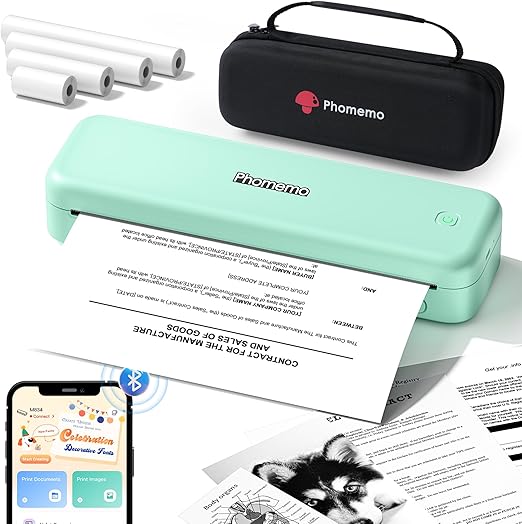 Phomemo Portable Wireless Printers M834 Bluetooth Thermal 8.5" x 11" & A4 Size, Inkless Mobile Printer with Carry Bag for Travel, Office, School, Car, Home, Green - QUORE