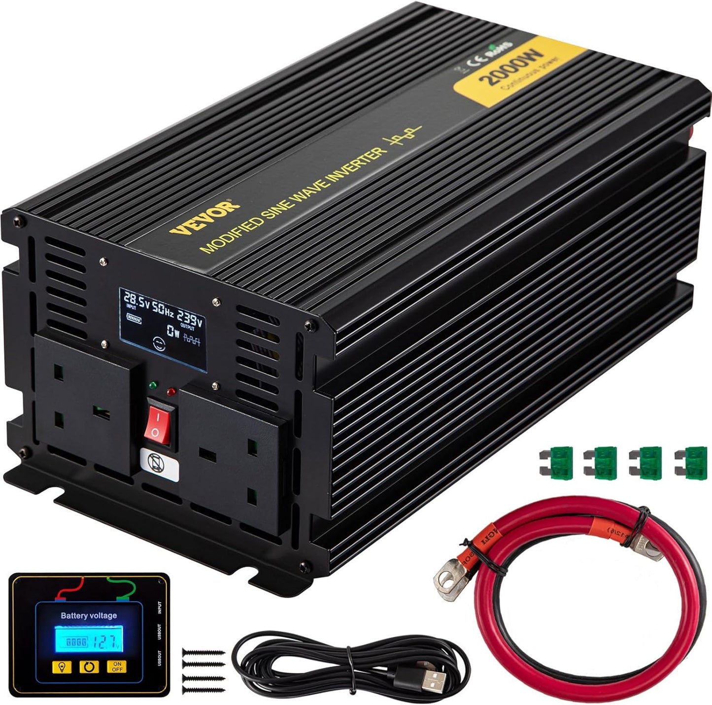 VEVOR Zuivere Sinusomvormer 2000W Digitale Auto-Omvormer 24V Gemodificeerde Sinus Omvormer Ideaal Voor Een Cadeau Mobiele Telefoon Laptop Elektrisch Licht Digitale Camera Borstkolf TV Magnetron Enz