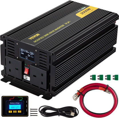 VEVOR Zuivere Sinusomvormer 2000W Digitale Auto-Omvormer 24V Gemodificeerde Sinus Omvormer Ideaal Voor Een Cadeau Mobiele Telefoon Laptop Elektrisch Licht Digitale Camera Borstkolf TV Magnetron Enz