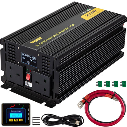 VEVOR Omvormer sinusgolf, gemodificeerde spanning van 24 V DC naar 240 V AC, gemodificeerde transformator, vermogen 2000 W naar 4000 W, omvormer met lcd-display, lcd-afstandsbediening