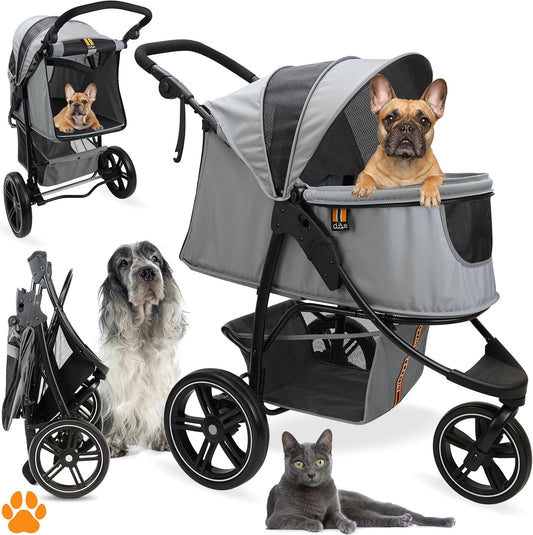 COOPER Hondenwagen en huisdierbuggy tot 32 kg, met opbergmand voor boodschappen, eenvoudig opvouwbaar, 3-voudig in hoogte verstelbaar, reflecterend en modern design, grijs