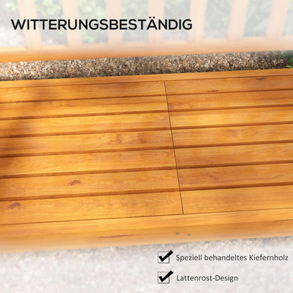 Outsunny Garden Bench 3-Seater Bench with Table, Park Bench with Armrest, Wooden Bench up to 280 kg Load Capacity for Balcony, Patio, Light Brown, 153 x 56 x 91 cm - QUORE