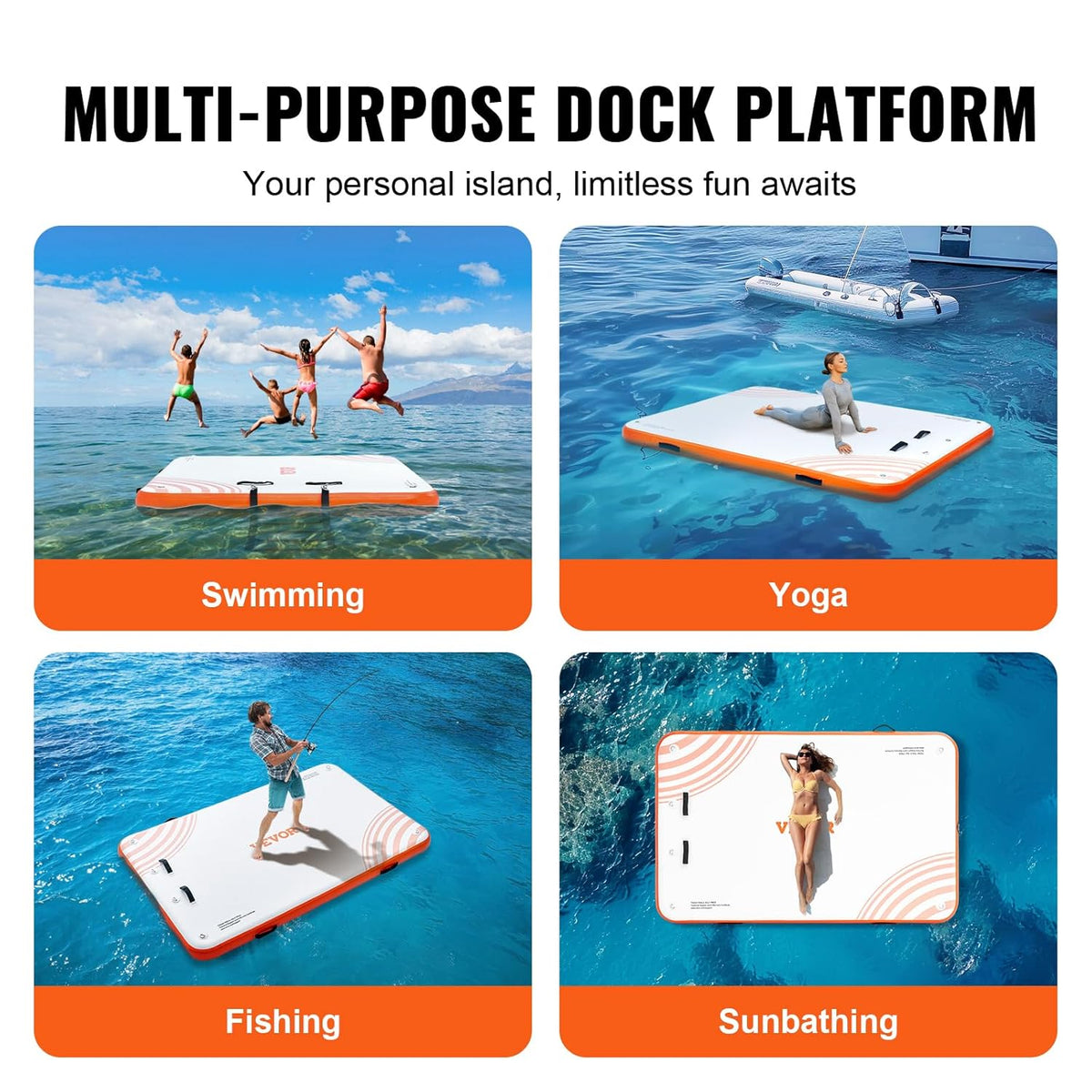 VEVOR Opblaasbaar drijvend dok, 8 x 5 ft opblaasbaar dockplatform, antislip waterdrijvende dokmat met draagbare draagtas en afneembare ladder, drijvend platform eilandvlot voor zwembad, strand, oceaan