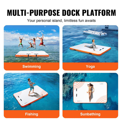 VEVOR Opblaasbaar drijvend dok, 8 x 5 ft opblaasbaar dockplatform, antislip waterdrijvende dokmat met draagbare draagtas en afneembare ladder, drijvend platform eilandvlot voor zwembad, strand, oceaan