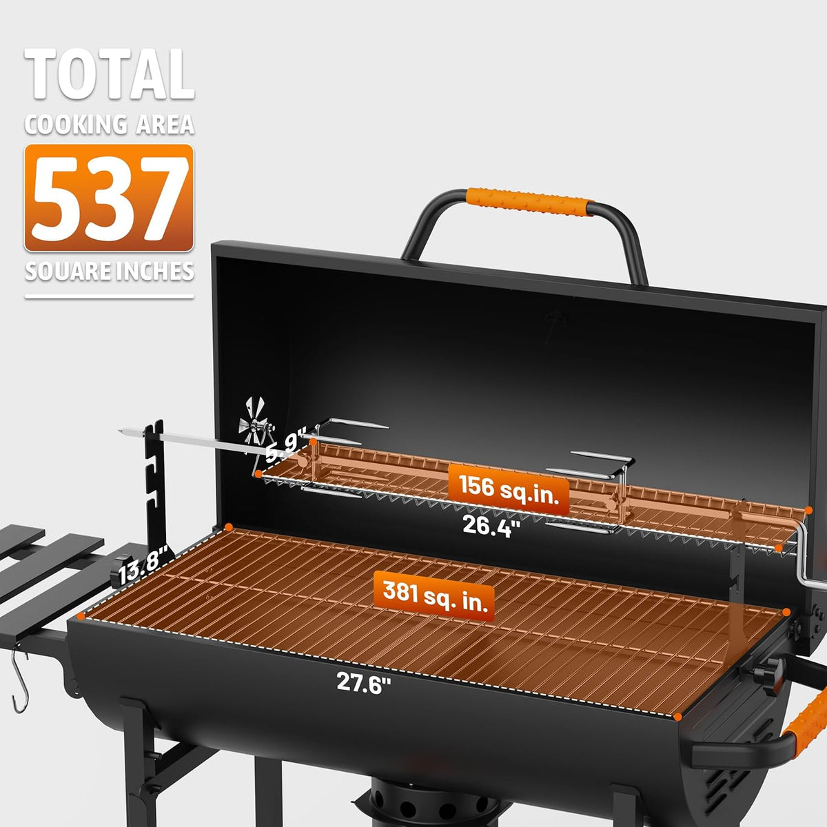 KEYO GRILL 73,7 cm (29 inch) houtskoolgrill - 537 Sq In, houtskoolgrill in vatvorm met roestvrijstalen grill en centrale houtskool, voor tuin, schuur, erf