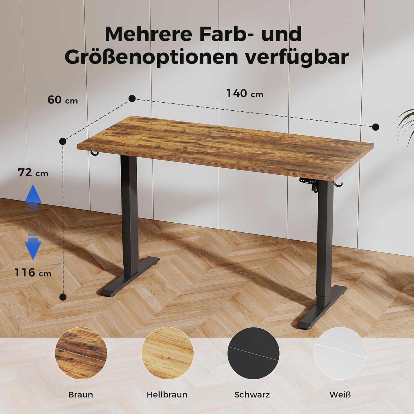 Agilestic, In hoogte verstelbaar bureau, 140 x 60 cm, elektrische computertafel met geheugenfunctie, voor kantoor en thuis, bruin