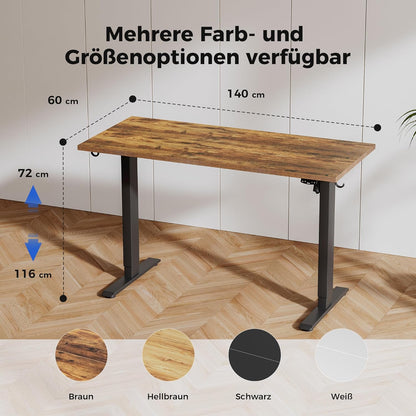 Agilestic, In hoogte verstelbaar bureau, 140 x 60 cm, elektrische computertafel met geheugenfunctie, voor kantoor en thuis, bruin