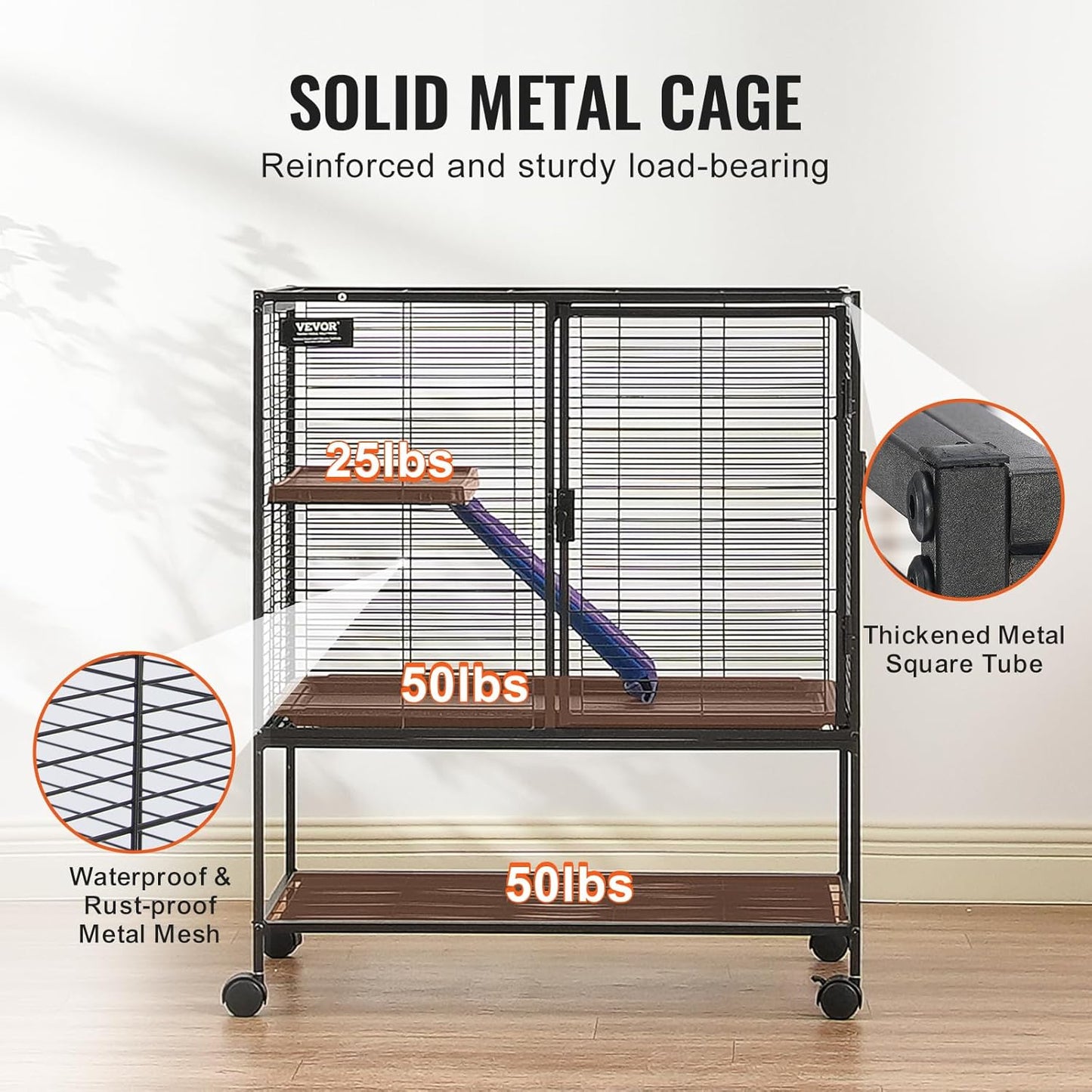 4-Laags Metalen Kooi Voor Fretten -  Geschikt Voor Ratten, Hamsters, Cavia's en Chinchilla's - 77 cm x 52 cm x 92 cm