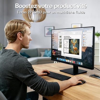 KOORUI 27 inch QHD, IPS Panel 100 Hz, 95% DCI-P3, MPRT 1ms, AMD FreeSync, HDMI 2.0 + DP1.4, Tilt and VESA Compatible, Ideal for Home Work and Entertainment, Black - QUORE