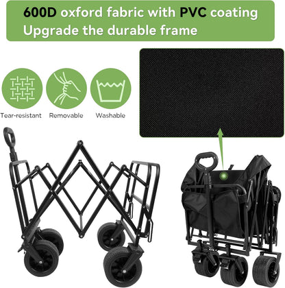 Opvouwbare trolley met wieltjes, campingwagen, grote capaciteit van 98 l - 200 l, met verstelbare handgreep, ideaal voor vakanties, kamperen (zwart - 145 l)