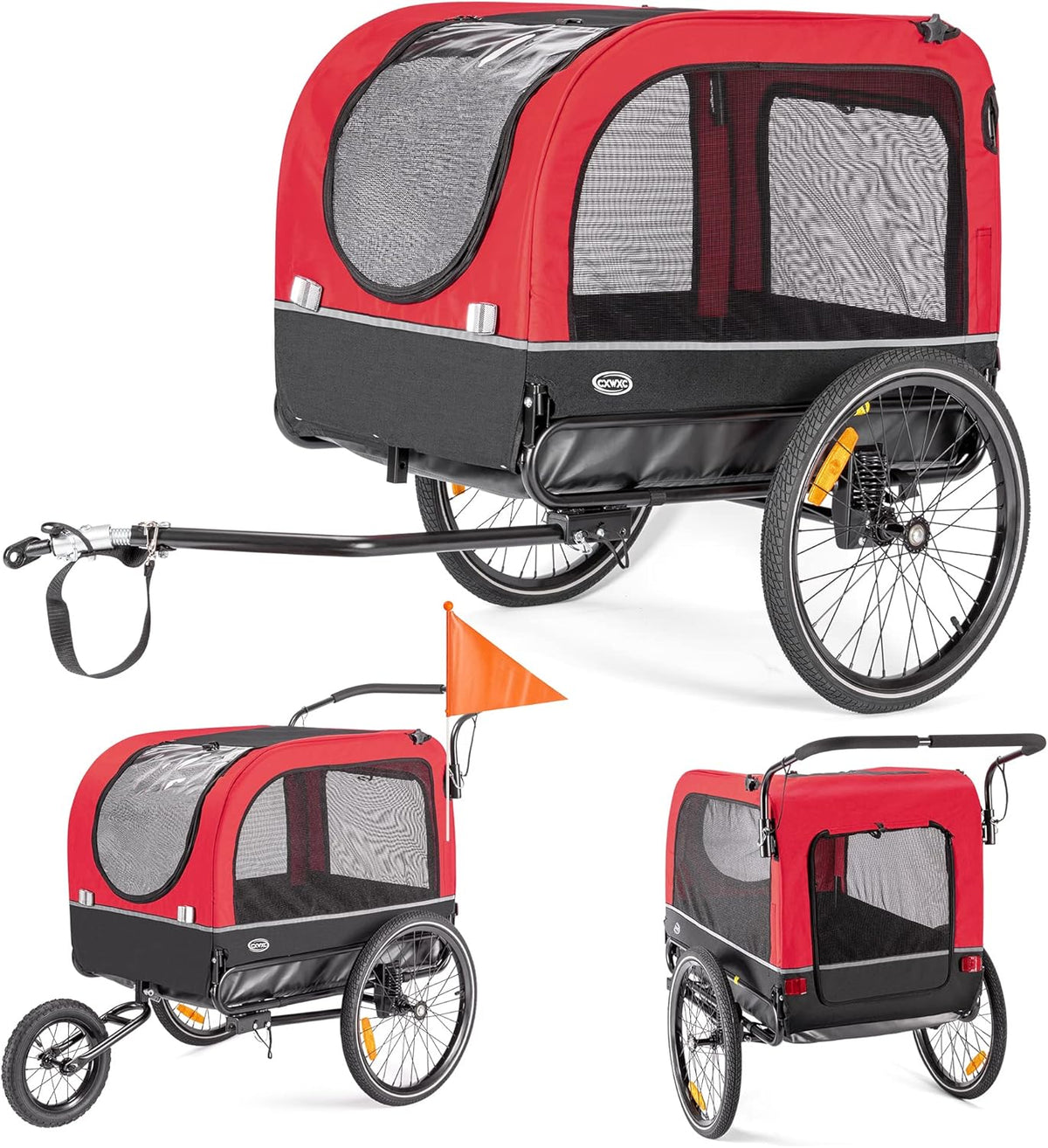 CXWXC Fietskar voor honden, 2-in-1, fietsaanhanger & jogger, hondenwagen met schokdemper, hondenaanhanger, maximale belastbaarheid 40 kg