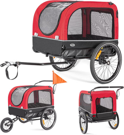 CXWXC Fietskar voor honden, 2-in-1, fietsaanhanger & jogger, hondenwagen met schokdemper, hondenaanhanger, maximale belastbaarheid 40 kg