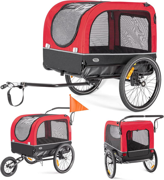 CXWXC Fietskar voor honden, 2-in-1, fietsaanhanger & jogger, hondenwagen met schokdemper, hondenaanhanger, maximale belastbaarheid 40 kg
