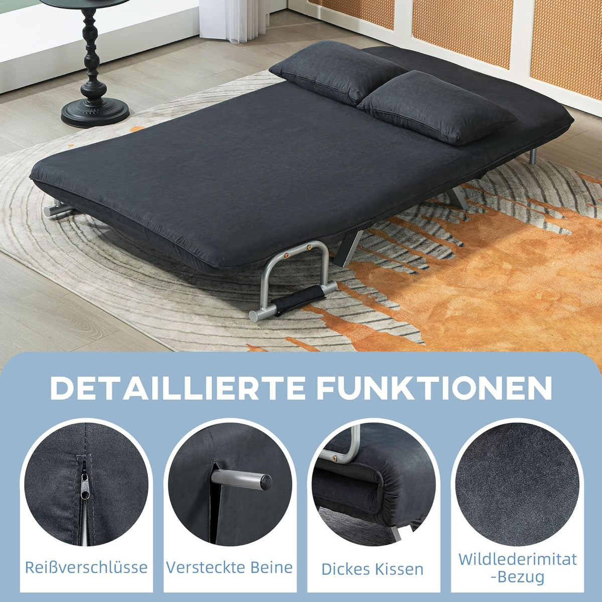 3-in-1 Slaapbank – Slaapbankje – Bedbank – Zetelbed – Slaapzetel – Verstelbare Rugleuning 5-standen – Compact 185x105 cm Fluwelen Bekleding