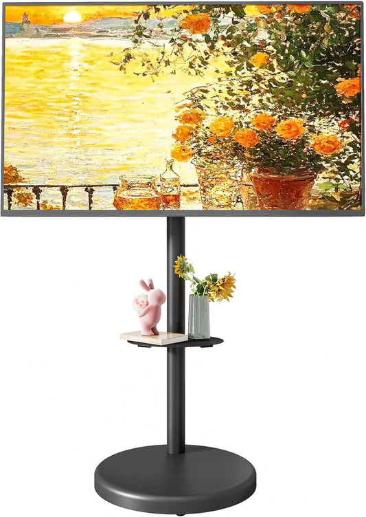 In hoogte verstelbare oprolbare tv-standaard voor 37-86 inch televisie, 50 kg draagvermogen, staand en liggend formaat, stabiele mobiele tv-wagen met plank, max. VESA 600x400mm (zwart)
