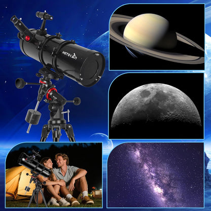 Reflector telescoop 150EQ voor volwassenen en beginners, professionele astronomische telescoop met equatoriaal frame, smartphonehouder, statief, stofhoes en draagtas