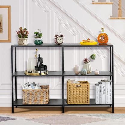 HDANI Metalen consoletafel van 120 cm met 3 niveaus, smalle ingangstafel, moderne sofatafels voor entree, woonkamer, slaapkamer, zwart