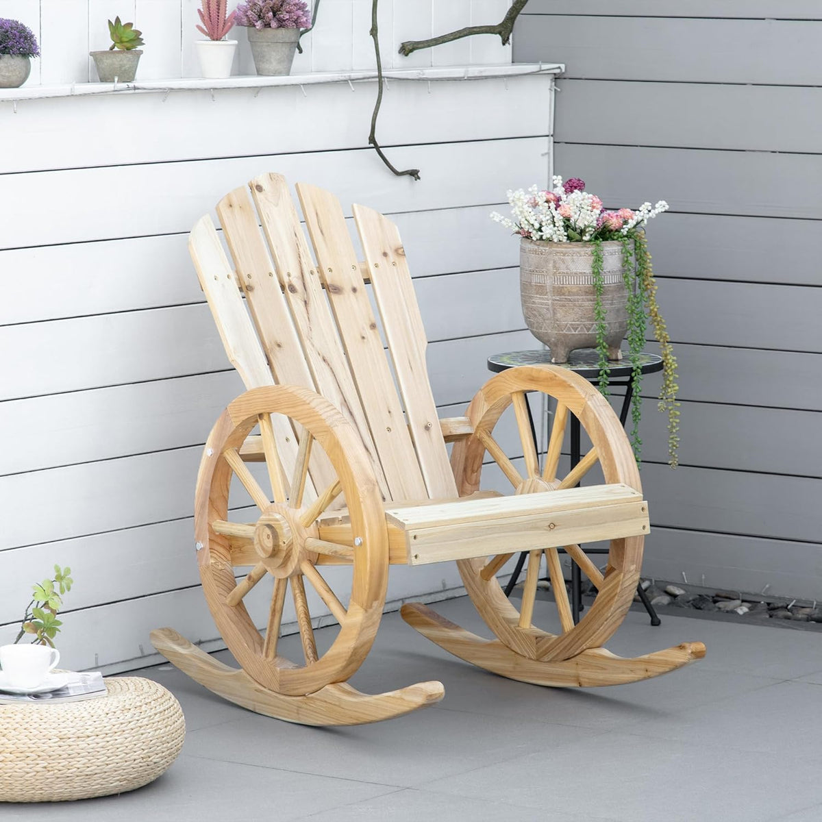 Outsunny Adirondack garden chair rocking chair rustic style chic armrests wheels charette wood fir nature