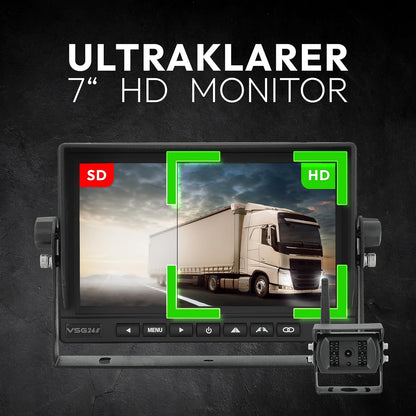 VSG24 24145 – 7" Draadloos PROFI Achteruitrijdsysteem voor RV & Truck, Camera Set, Afstandslijn Display, Nachtzicht, 120° Hoek, 12V, e-Approval, IP68