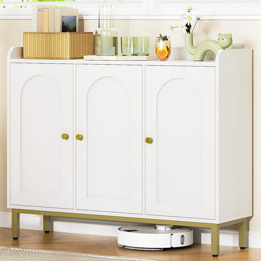 Hzuaneri Sideboard, sideboard, kitchen cabinet, kitchen chest of drawers, 3 doors, adjustable shelves, for kitchen and living room, storage cabinet, 30 x 100 x 80.5 cm, white SC21313G