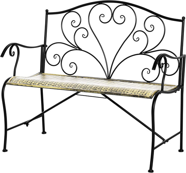 Tuinbank - Buitenbank - Terrasbank - Balkonbank - 2-zitsbank - met Metaal Frame - Armsteunen - Neo-Retro Stijl - Tuinmeubelen - voor Tuin - Terras - Balkon - Epoxy Meubelafwerking - 100 x 50 x 88 cm - Zwart