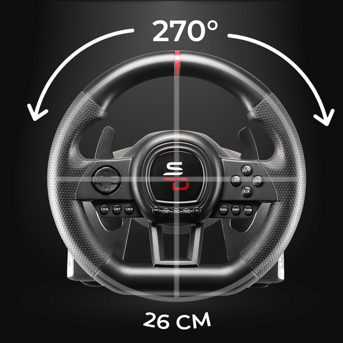 Gaming Stuur – Racestuur – Race Wheel – Simulatiestuur – Handmatig Schakelen – 3 Pedalen met Koppeling – Vibratie Feedback – Programmeerbare Schakelpeddels