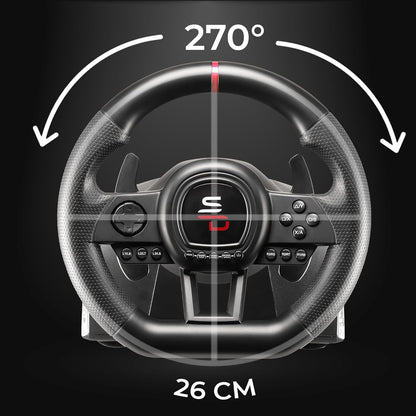Gaming Stuur – Racestuur – Race Wheel – Simulatiestuur – Handmatig Schakelen – 3 Pedalen met Koppeling – Vibratie Feedback – Programmeerbare Schakelpeddels