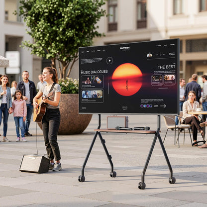 Tv-standaard oprolbaar voor 49-80 inch televisie, 50 kg draagkracht, portret- en landschapsformaat, stabiele mobiele tv-wagen met plank, max. VESA 600x400mm (zwart)