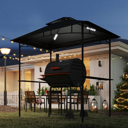 Grillpaviljoen – Barbecue Overkapping – BBQ Shelter – Tuinpaviljoen – Partytent – Waterafstotend & Vlamvertragend – Dubbellaags Dak met LED Verlichting 240x150x258 cm