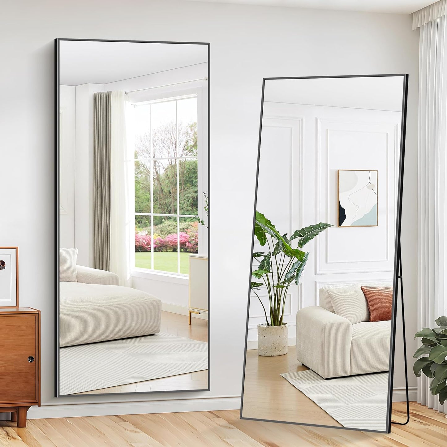 WOLIBEER Grote full-body spiegel, 192 x 85 cm, full-body spiegel met aluminium frame, zwart, rechthoekige wandspiegel, staande spiegel, spiegel voor slaapkamer, woonkamer, kleedkamer, fitnessstudio,