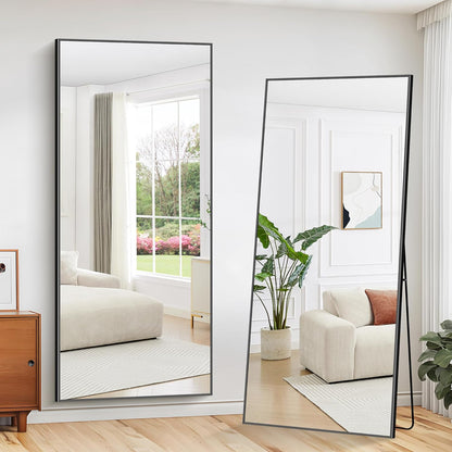 WOLIBEER Grote full-body spiegel, 192 x 85 cm, full-body spiegel met aluminium frame, zwart, rechthoekige wandspiegel, staande spiegel, spiegel voor slaapkamer, woonkamer, kleedkamer, fitnessstudio,