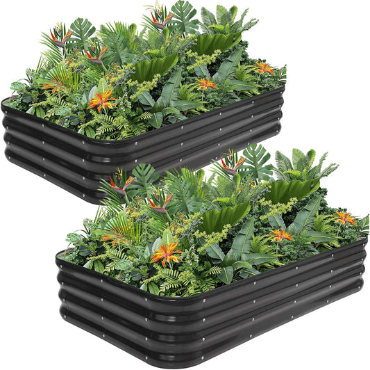 Verhoogde tuinbedset | 4-in-1 verstelbare gegalvaniseerde plantenbakken voor groenten, bloemen | 30,5 cm hoog, meerdere maten (5x3x0,3 ft, 4x4x0,1 ft, 6 x 2 x 1 ft, 6 x 2 x 1 ft, 7 x 1 x 1 ft) |
