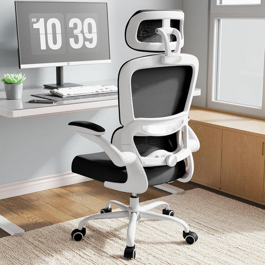 TRALT Bureaustoel Ergonomisch - Bureaustoel met Verstelbare Lendensteun Hoofdsteun Gaming Stoel - Office Chair - Bureaustoel Thuiskantoor Stoel Ergonomisch 150kg voor Grote Mensen Wit-Zwart