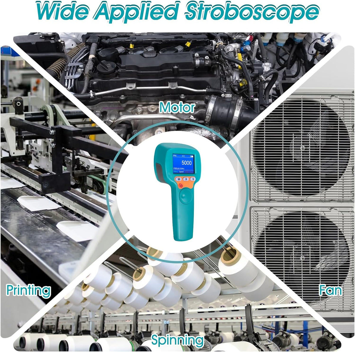 Digitale Handstroboscoop 60-99999 FPM, Contactloze LED-stroboscoop YF-DT100B, 1500 lux Stroboscoop-toerenteller met Full-color LCD-scherm, Stroboscopische Snelheidsmeter met 2200 mAh Batterij