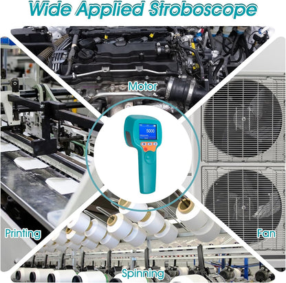 Digitale Handstroboscoop 60-99999 FPM, Contactloze LED-stroboscoop YF-DT100B, 1500 lux Stroboscoop-toerenteller met Full-color LCD-scherm, Stroboscopische Snelheidsmeter met 2200 mAh Batterij