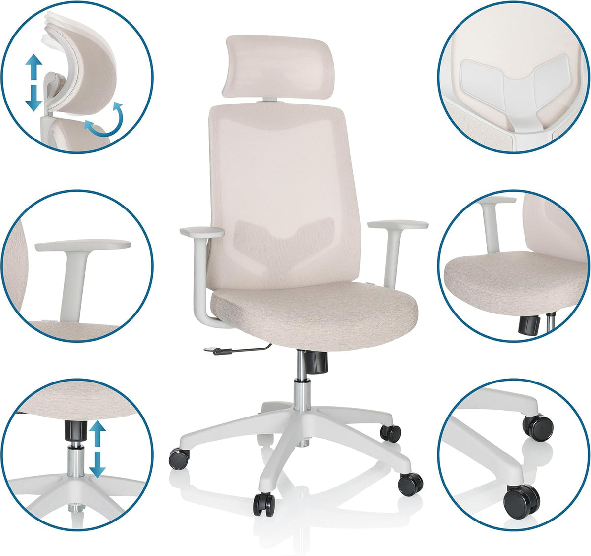 hjh OFFICE Thuisgebruik bureaustoel MIKEO W stof/netstof Beige