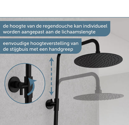 Douche Systeem – Douche Set – Douchekolom – Regendouche – Thermostaatkraan – Mat Zwart – Regendouchekop 25 cm – Verstelbare Handdouche