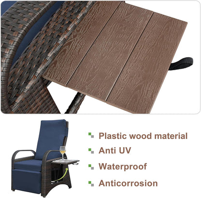 ATR ART TO REAL Verstelbare tuinstoel met geïntegreerde tafel, rotan van hars en afneembaar kussen voor binnen en buiten (marineblauw)