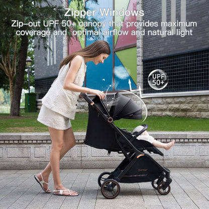 Gromast Gravity Opvouwbare babybuggy met verstelbare rugleuning en zonnedak, lichtgewicht en uv-bescherming, met één hand automatisch inklapbaar, zwart