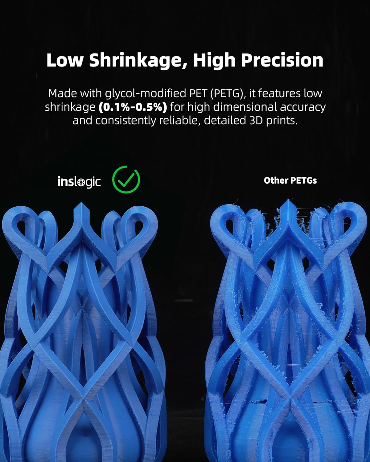 Inslogic Voorafgedroogd PETG Pro 1.75mm, Hoogsnelheid Mat PETG Pro 3D Printing Filament, Geschikt voor de Meeste FDM 3D-printers, 10kg Bundle (5 Zwart + 5 Wit)