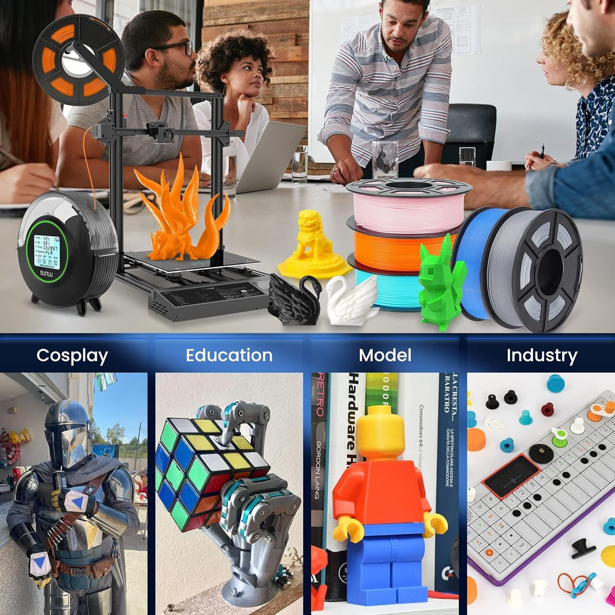 SUNLU Bundle 10 kg PLA Plus filament, meerkleurig, voor 3D-printers, PLA+ filament 1,75 mm, 1 kg/spoel, 10 spoelen, zwart + wit + grijs + rood + klein blauw + groen + lichtgeel + oranje +
