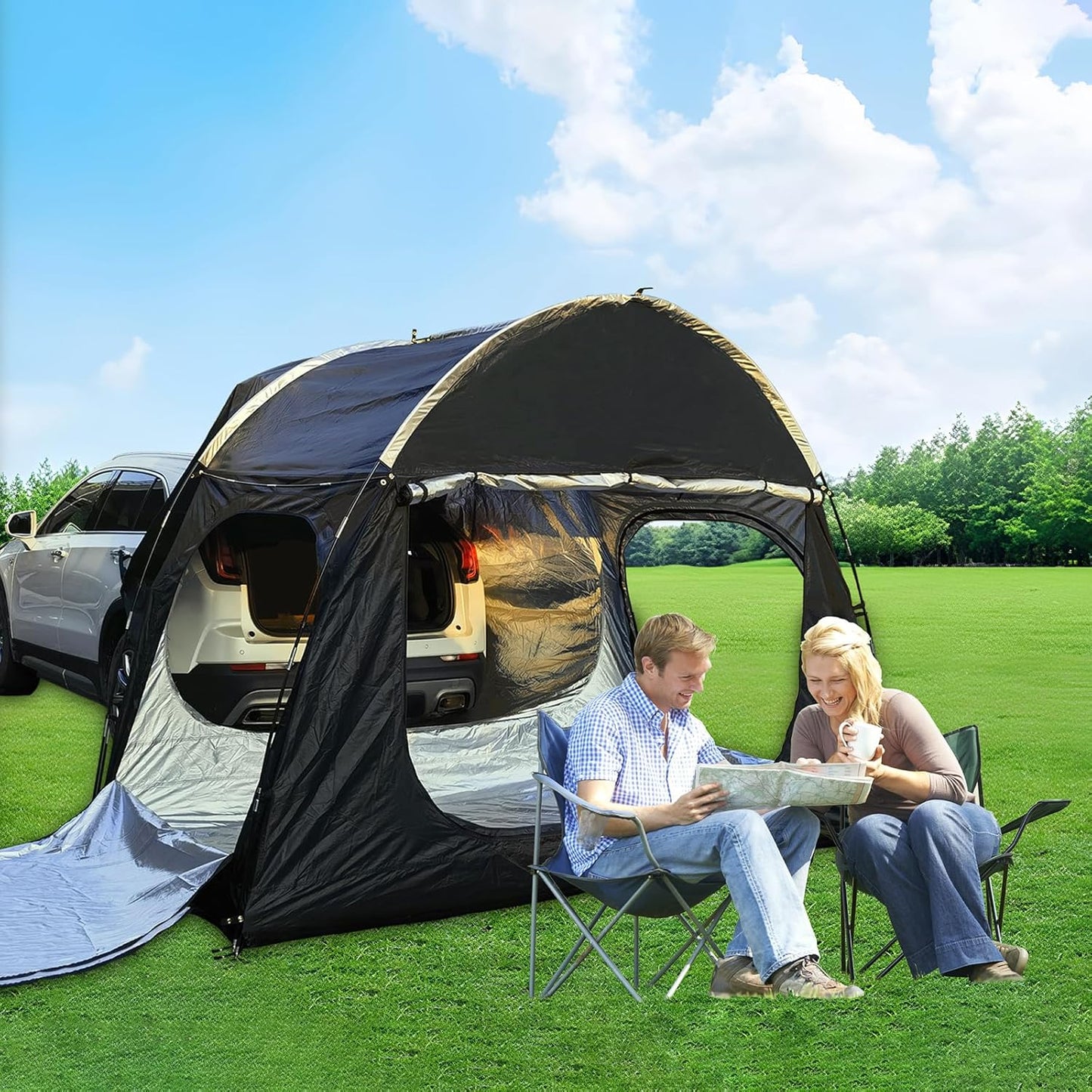 Luifeltent voor auto, 300 x 150 x 210 cm, achterkleptent, auto, geschikt voor 2-3 personen, autotent, achterklep, auto, waterdicht, zonwering