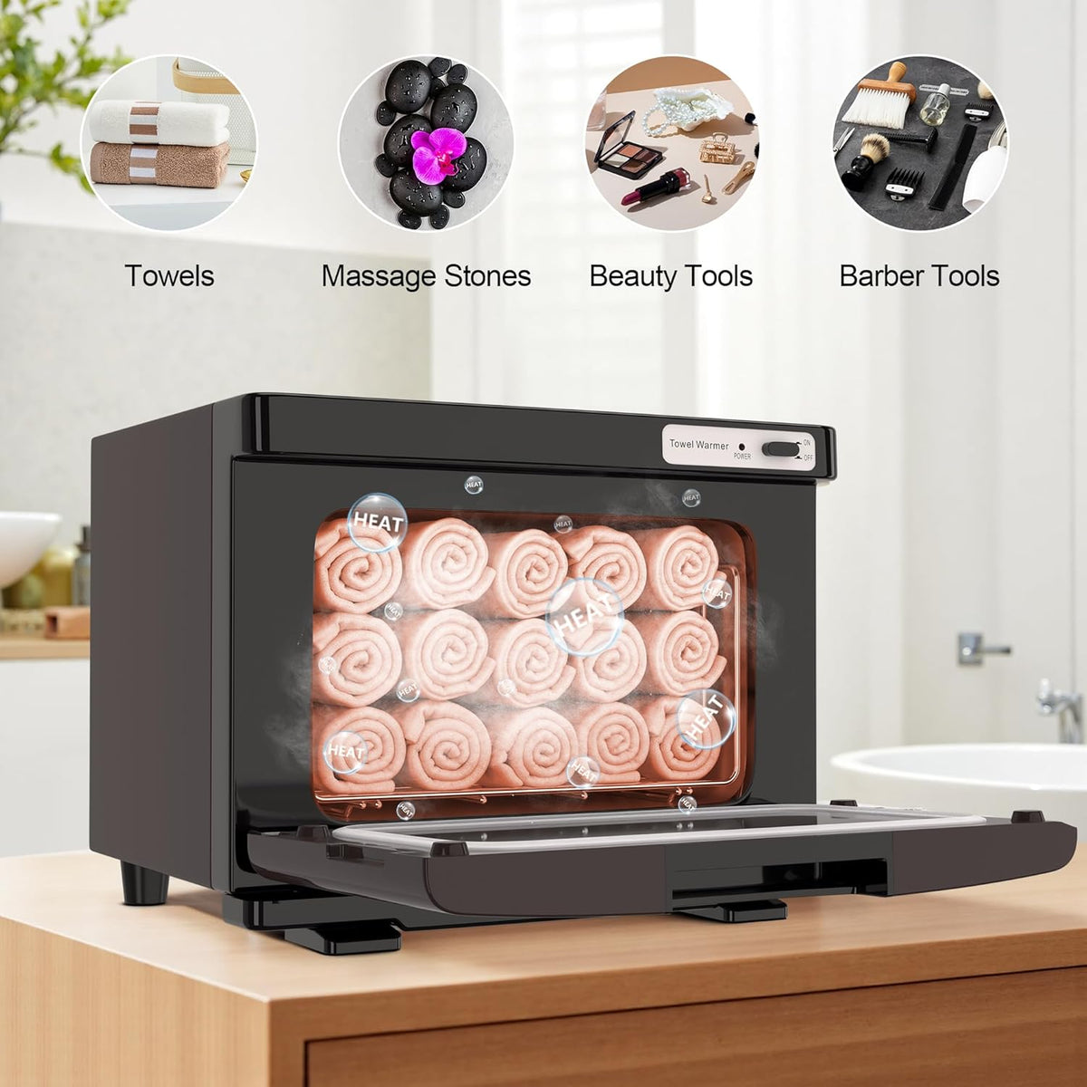 Handdoekwarmer – Bruin + Zwart – Handdoekverwarmingskast – Handdoekverwarmer – Handdoekstomer – Handdoekdroger – 8L Inhoud – Snelle Opwarming Tot 80°C