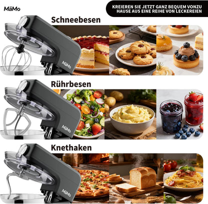 Keukenmachine met 1900 W – deegmachine, led-touchscreen, roerapparaat en mixer voor kneden, slagroom en vlees – 8 l roestvrijstalen kom, 11 snelheden, 6 programma's, 3-delige patisserieset