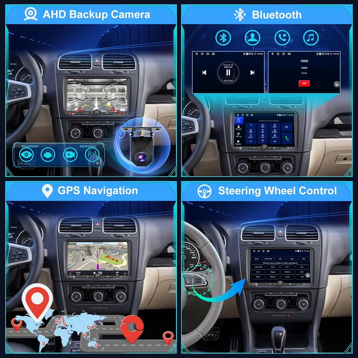 4+64G Android Autoradio voor Volkswagen Golf Passat Jetta Tiguan Polo Touran Seat Skoda, Draadloze CarPlay Android Auto, Touchscreen Display, DSP, GPS, WiFi, Achteruitrijcamera, Plug & Play Radio