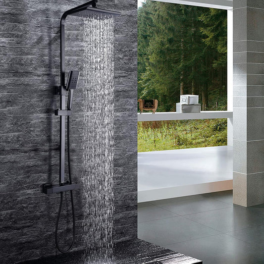 Shower System with Thermostat, Shower Fixture, Black, Stainless Steel, Overhead Shower, Rain Shower, Hand Shower, Adjustable Full Water Saving Shower Head for Bathroom - QUORE