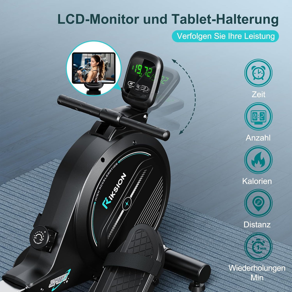 [2026 Test version] Rudergerät für Zuhause mit Magnet-Fitnesstrainer,Rudergerät 16 Stufen Widerstand,Indoor-Gerät für das Home-Gym, Cardio-Trainingsgerät, 160 kg Kapazität mit LCD-Monitor - QUORE